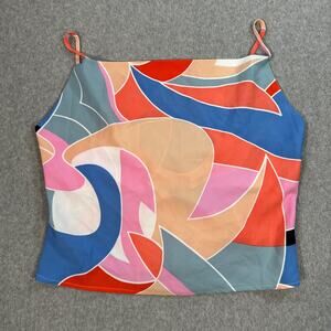 Milk & Honey Cowl Neck Tank Top Womens X-Large Orange Blue Cropped Art Geometric